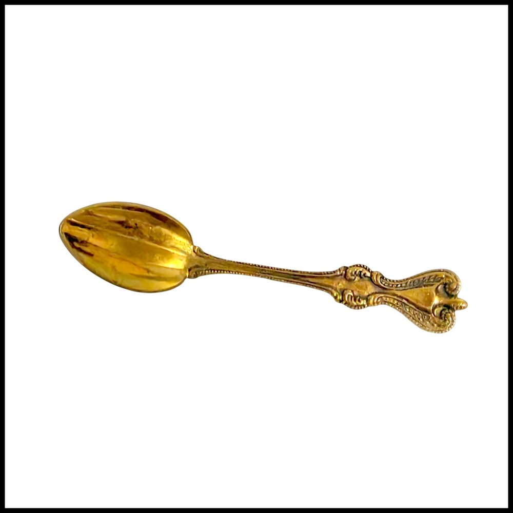 Vintage Gold Tone Ornate Spoon Brooch Victorian Style Miniature Lapel‎ Pin